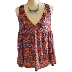 Nieves Lavi 100% Silk Multi-Color Print Tank Top Blouse Womens Size Small